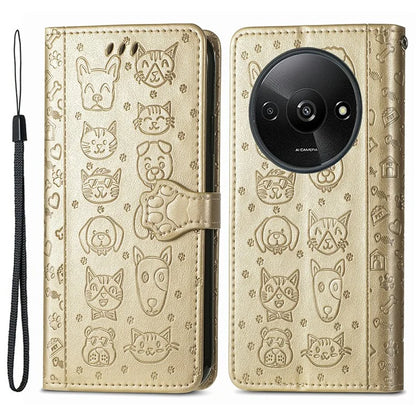 For Xiaomi Redmi A3 / Poco C61 4G Case Cute Cat Dog Imprinted PU Leather Flip Phone Cover