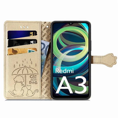 For Xiaomi Redmi A3 / Poco C61 4G Case Cute Cat Dog Imprinted PU Leather Flip Phone Cover