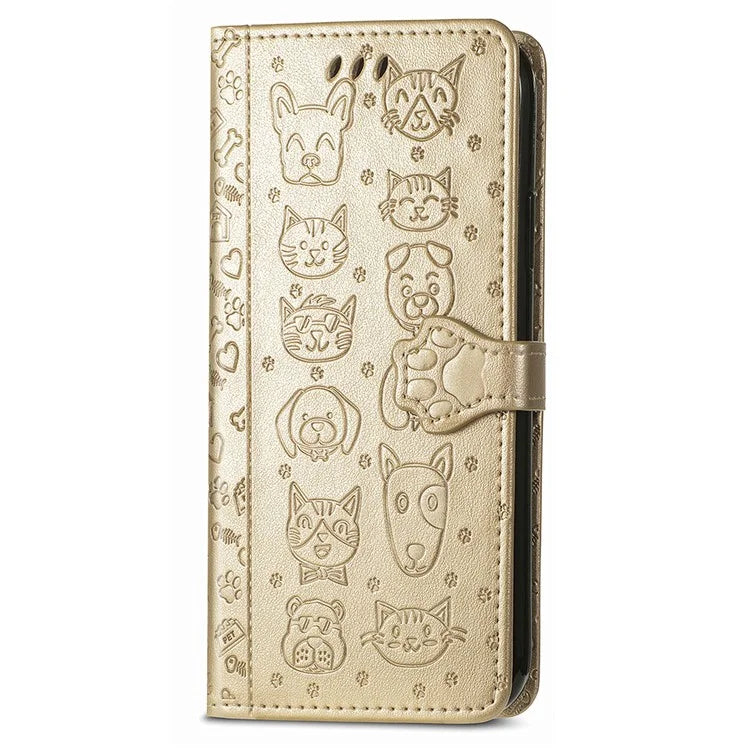 For Xiaomi Redmi A3 / Poco C61 4G Case Cute Cat Dog Imprinted PU Leather Flip Phone Cover