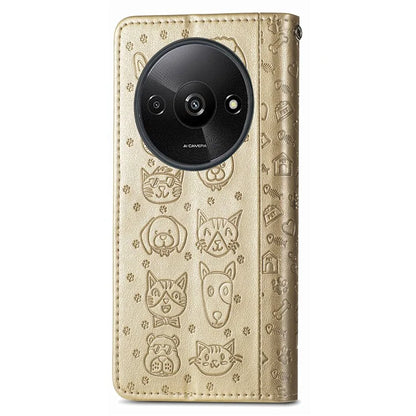 For Xiaomi Redmi A3 / Poco C61 4G Case Cute Cat Dog Imprinted PU Leather Flip Phone Cover