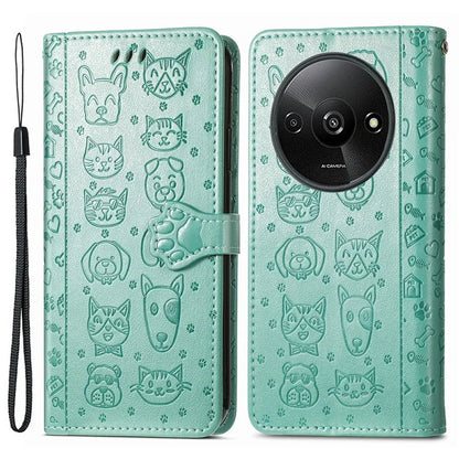 For Xiaomi Redmi A3 / Poco C61 4G Case Cute Cat Dog Imprinted PU Leather Flip Phone Cover