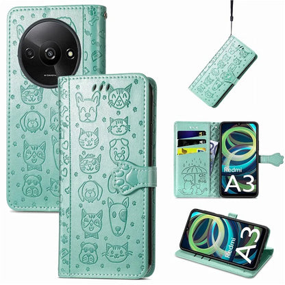 For Xiaomi Redmi A3 / Poco C61 4G Case Cute Cat Dog Imprinted PU Leather Flip Phone Cover