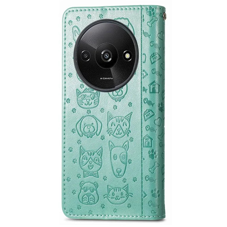 For Xiaomi Redmi A3 / Poco C61 4G Case Cute Cat Dog Imprinted PU Leather Flip Phone Cover