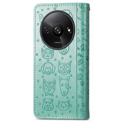 For Xiaomi Redmi A3 / Poco C61 4G Case Cute Cat Dog Imprinted PU Leather Flip Phone Cover