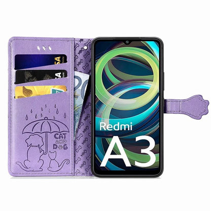 For Xiaomi Redmi A3 / Poco C61 4G Case Cute Cat Dog Imprinted PU Leather Flip Phone Cover