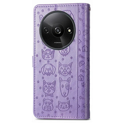 For Xiaomi Redmi A3 / Poco C61 4G Case Cute Cat Dog Imprinted PU Leather Flip Phone Cover