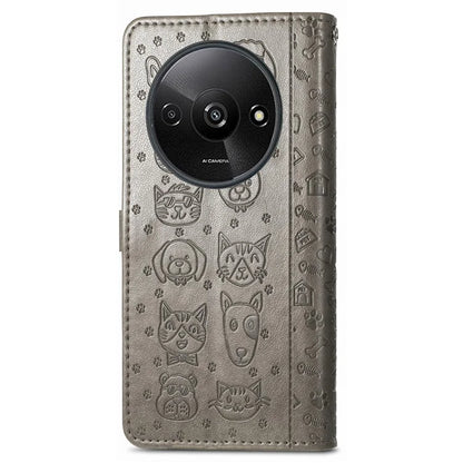 For Xiaomi Redmi A3 / Poco C61 4G Case Cute Cat Dog Imprinted PU Leather Flip Phone Cover