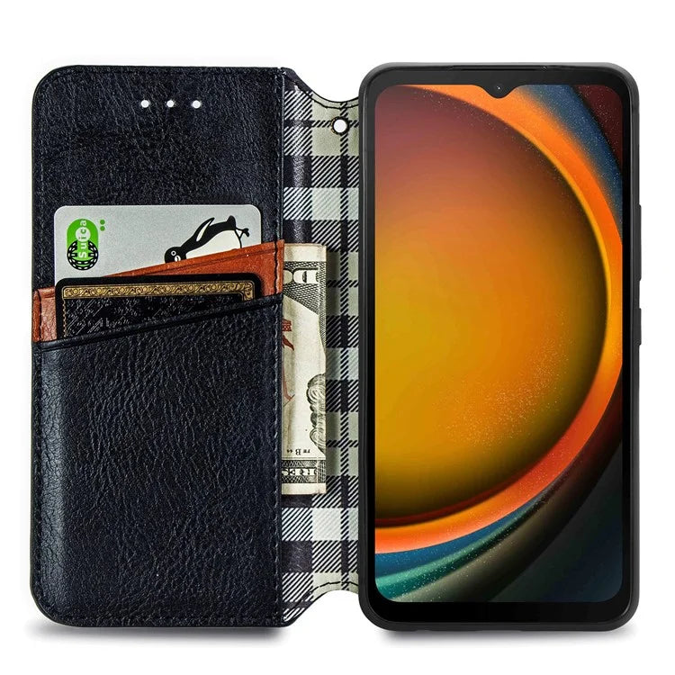 For Samsung Galaxy Xcover7 Case Magnetic Closure PU Leather Rhombus Phone Cover