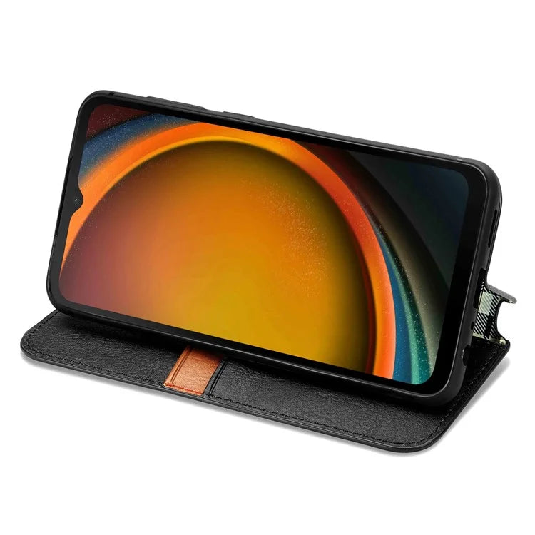 For Samsung Galaxy Xcover7 Case Magnetic Closure PU Leather Rhombus Phone Cover