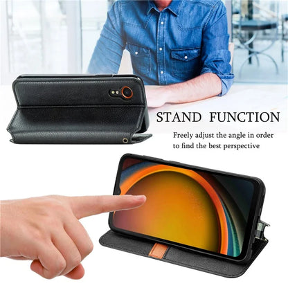 For Samsung Galaxy Xcover7 Case Magnetic Closure PU Leather Rhombus Phone Cover