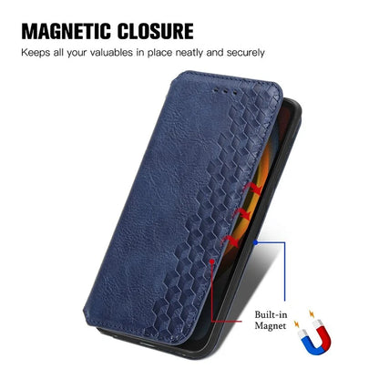 For Samsung Galaxy Xcover7 Case Magnetic Closure PU Leather Rhombus Phone Cover