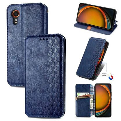 For Samsung Galaxy Xcover7 Case Magnetic Closure PU Leather Rhombus Phone Cover