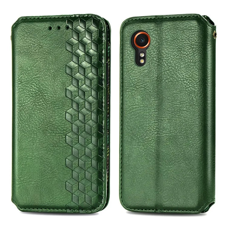 For Samsung Galaxy Xcover7 Case Magnetic Closure PU Leather Rhombus Phone Cover