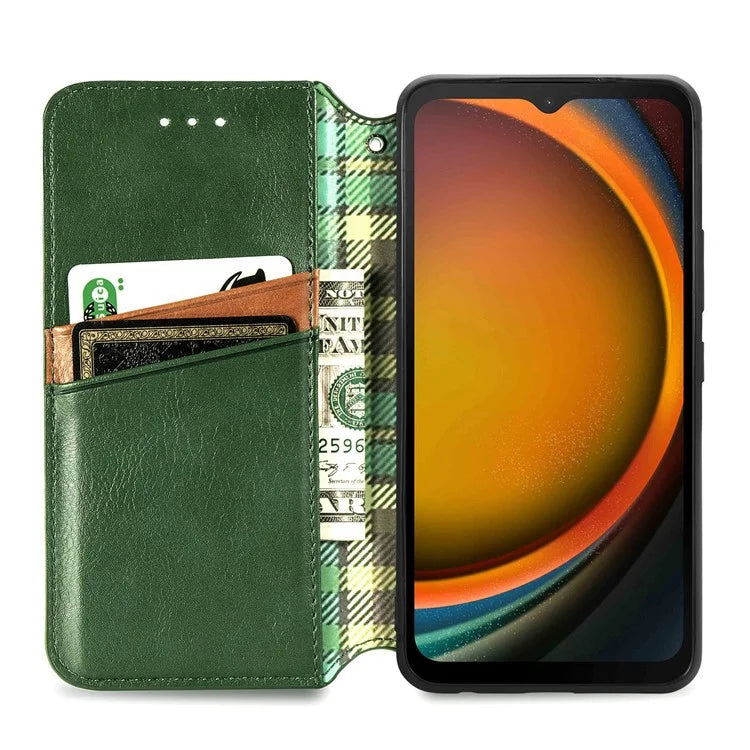 For Samsung Galaxy Xcover7 Case Magnetic Closure PU Leather Rhombus Phone Cover