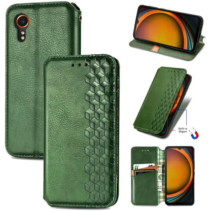 For Samsung Galaxy Xcover7 Case Magnetic Closure PU Leather Rhombus Phone Cover