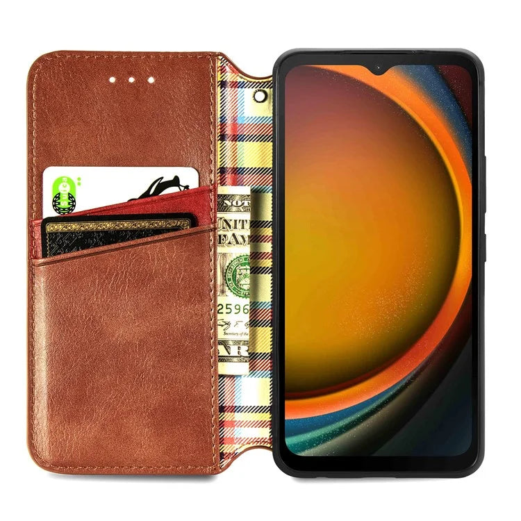 For Samsung Galaxy Xcover7 Case Magnetic Closure PU Leather Rhombus Phone Cover