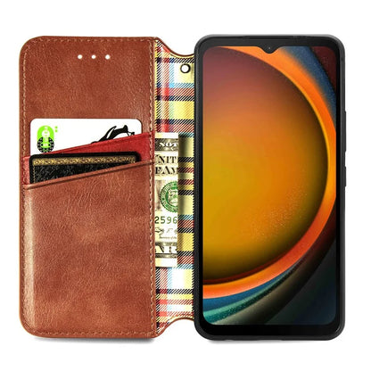 For Samsung Galaxy Xcover7 Case Magnetic Closure PU Leather Rhombus Phone Cover