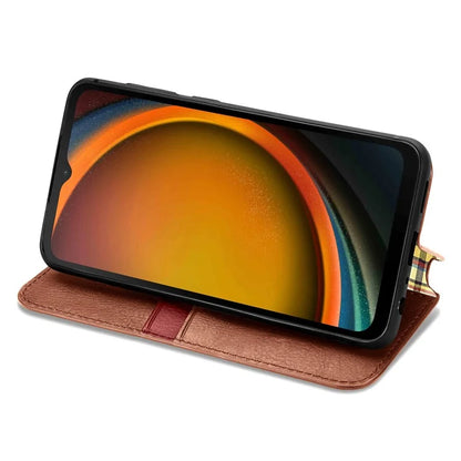 For Samsung Galaxy Xcover7 Case Magnetic Closure PU Leather Rhombus Phone Cover