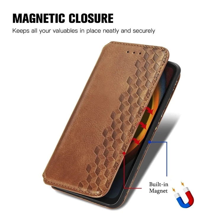 For Samsung Galaxy Xcover7 Case Magnetic Closure PU Leather Rhombus Phone Cover