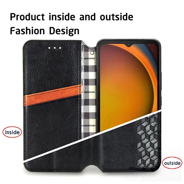 For Samsung Galaxy Xcover7 Case Magnetic Closure PU Leather Rhombus Phone Cover