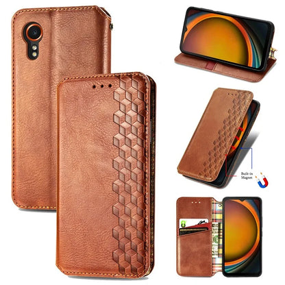 For Samsung Galaxy Xcover7 Case Magnetic Closure PU Leather Rhombus Phone Cover