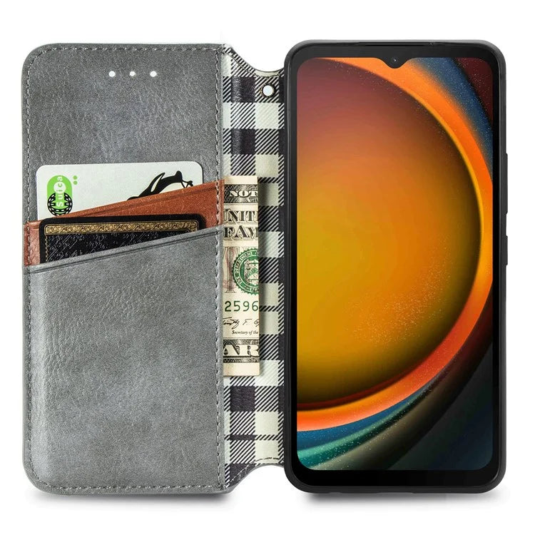 For Samsung Galaxy Xcover7 Case Magnetic Closure PU Leather Rhombus Phone Cover