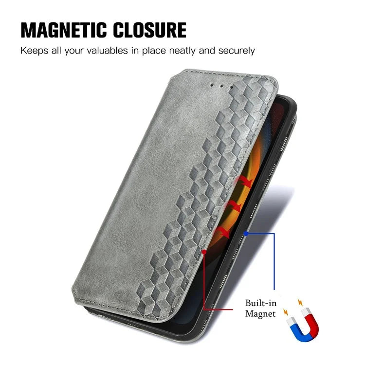 For Samsung Galaxy Xcover7 Case Magnetic Closure PU Leather Rhombus Phone Cover