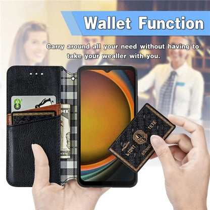 For Samsung Galaxy Xcover7 Case Magnetic Closure PU Leather Rhombus Phone Cover