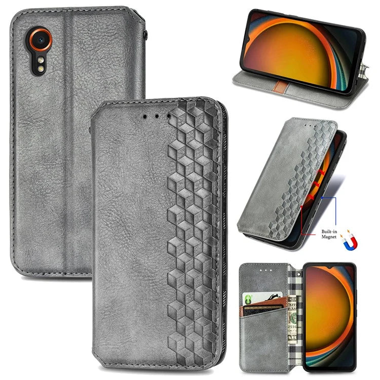 For Samsung Galaxy Xcover7 Case Magnetic Closure PU Leather Rhombus Phone Cover