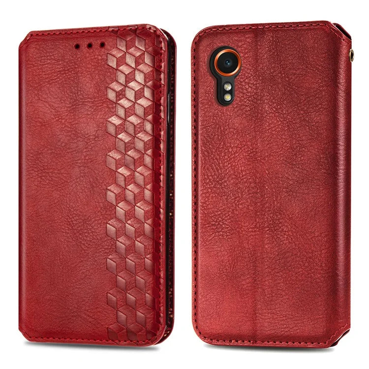 For Samsung Galaxy Xcover7 Case Magnetic Closure PU Leather Rhombus Phone Cover