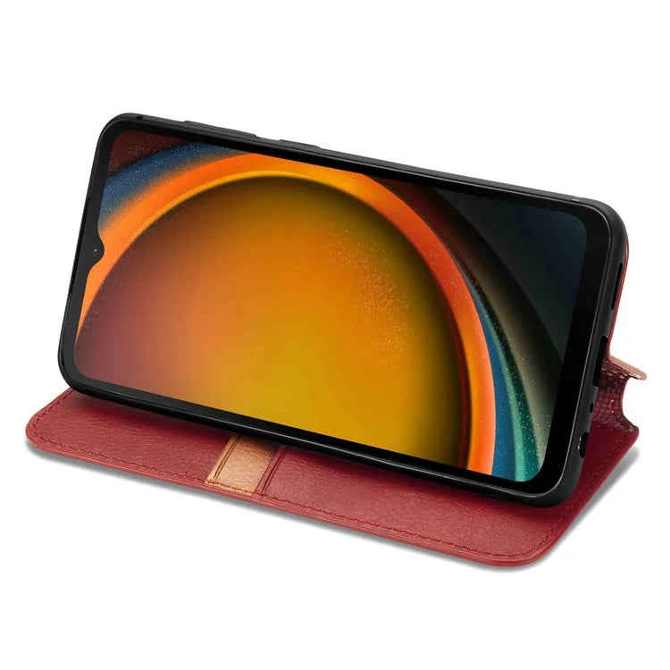 For Samsung Galaxy Xcover7 Case Magnetic Closure PU Leather Rhombus Phone Cover