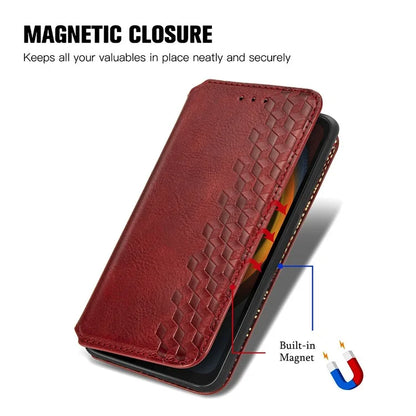 For Samsung Galaxy Xcover7 Case Magnetic Closure PU Leather Rhombus Phone Cover