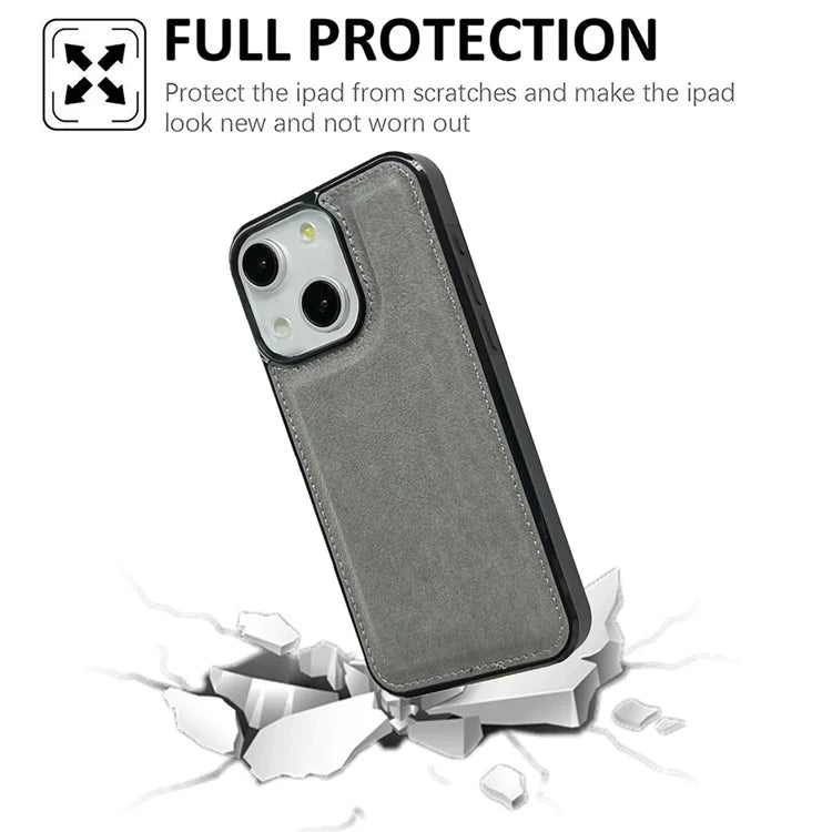 For iPhone 14 Plus Case Calf Texture PU Leather Slim Phone Back Protector