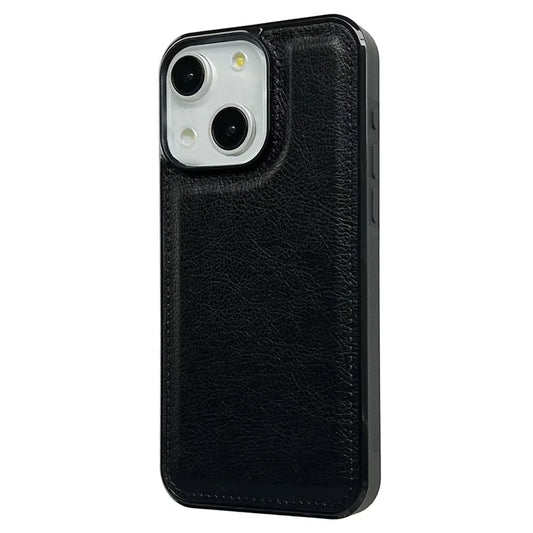 For iPhone 13 Back Case Shockproof PU Leather Coated TPU Calf Texture Phone Cover