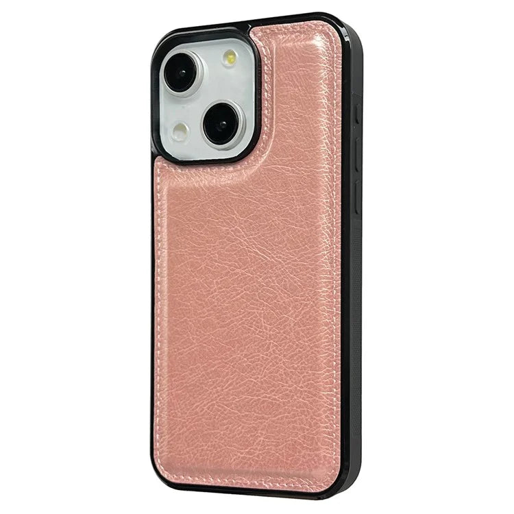 For iPhone 13 Back Case Shockproof PU Leather Coated TPU Calf Texture Phone Cover