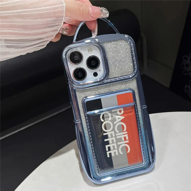 For iPhone 13 Pro Max Case Glittery Surface Card Slot TPU Phone Cover