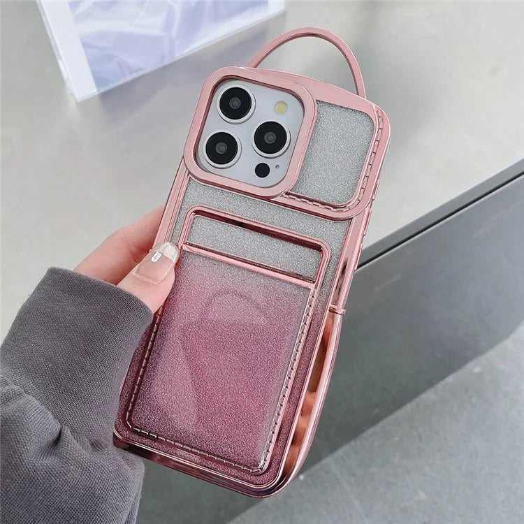 For iPhone 15 Pro Case Glitter Card Holder Soft TPU Phone Cover