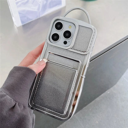 For iPhone 15 Pro Case Glitter Card Holder Soft TPU Phone Cover