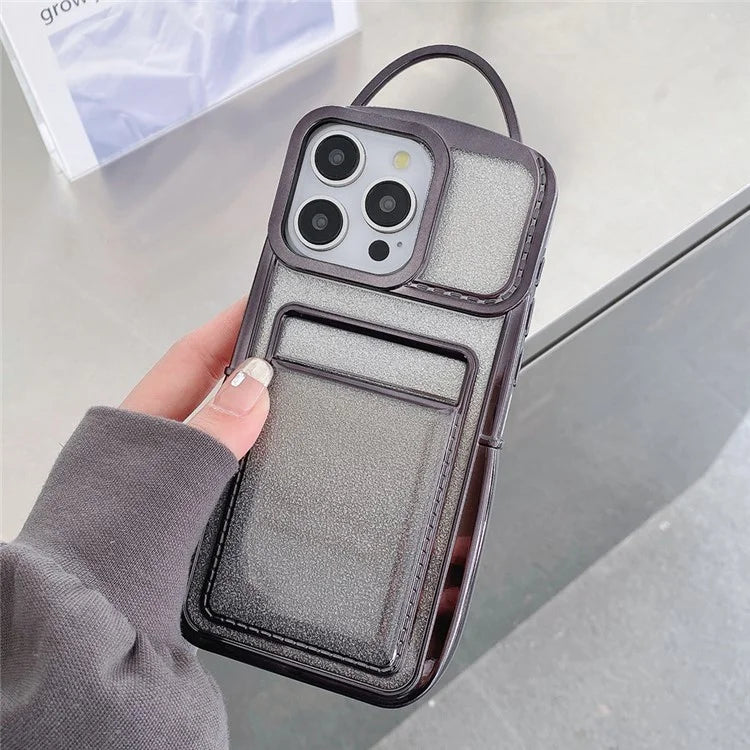 For iPhone 15 Pro Case Glitter Card Holder Soft TPU Phone Cover