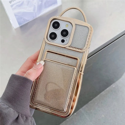 For iPhone 15 Pro Case Glitter Card Holder Soft TPU Phone Cover