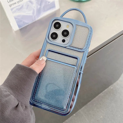For iPhone 15 Pro Case Glitter Card Holder Soft TPU Phone Cover