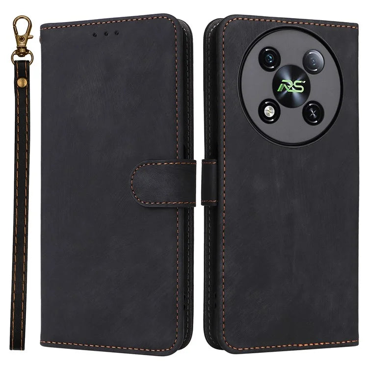 For itel RS4 4G Case with Wrist Strap RFID Blocking Stand Magnetic Phone Cover