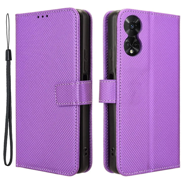 For TCL 50 5G Case Diamond Texture Leather Full Wrapped Phone Cover with Wrist Strap