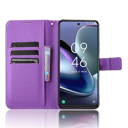 For TCL 50 5G Case Diamond Texture Leather Full Wrapped Phone Cover with Wrist Strap
