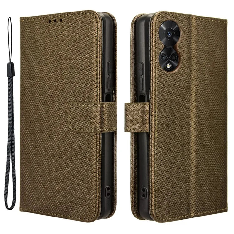 For TCL 50 5G Case Diamond Texture Leather Full Wrapped Phone Cover with Wrist Strap