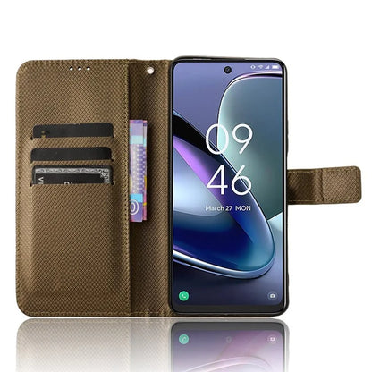 For TCL 50 5G Case Diamond Texture Leather Full Wrapped Phone Cover with Wrist Strap