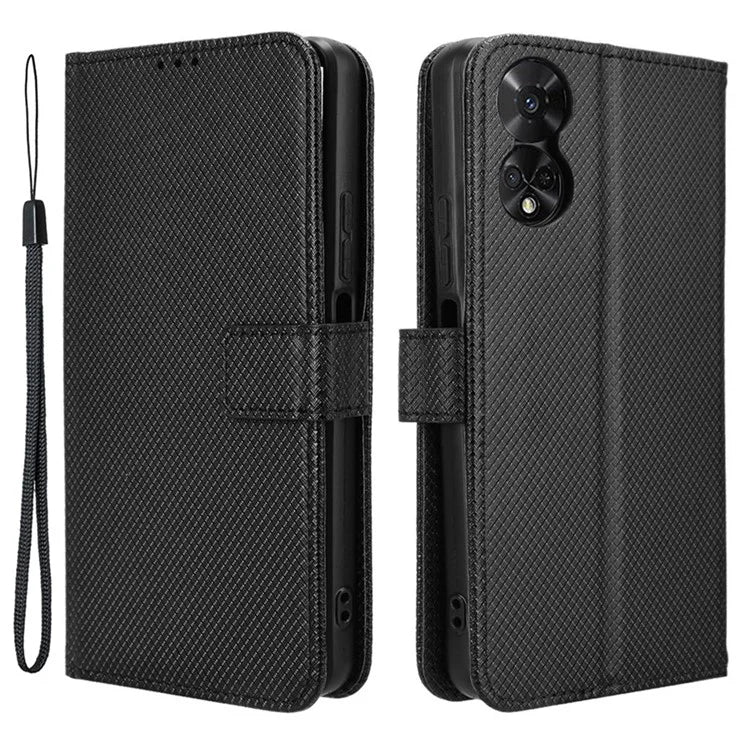 For TCL 50 5G Case Diamond Texture Leather Full Wrapped Phone Cover with Wrist Strap
