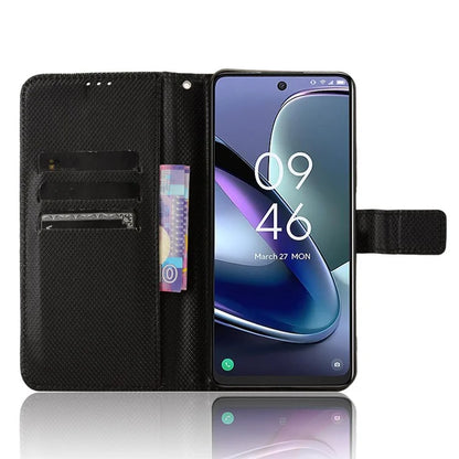 For TCL 50 5G Case Diamond Texture Leather Full Wrapped Phone Cover with Wrist Strap