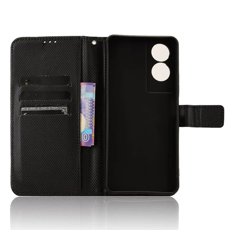 For TCL 50 5G Case Diamond Texture Leather Full Wrapped Phone Cover with Wrist Strap