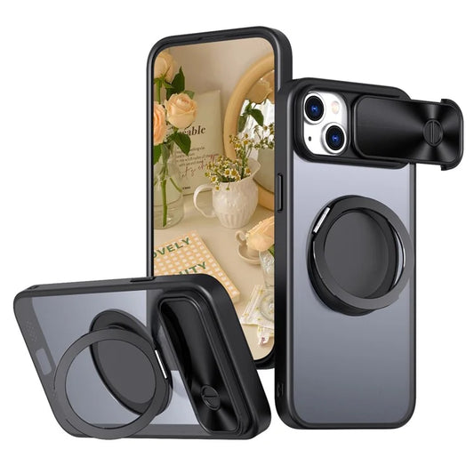 For iPhone 13 / 14 Case Compatible with MagSafe Kickstand Hard PC Phone Cover with Sliding Lens Guard